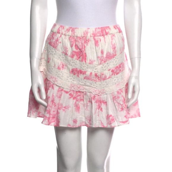 LoveShackFancy Dresses & Skirts - LoveShackFancy Cove Mini Skirt Pink White Bouquet Floral Print Lace - Size P